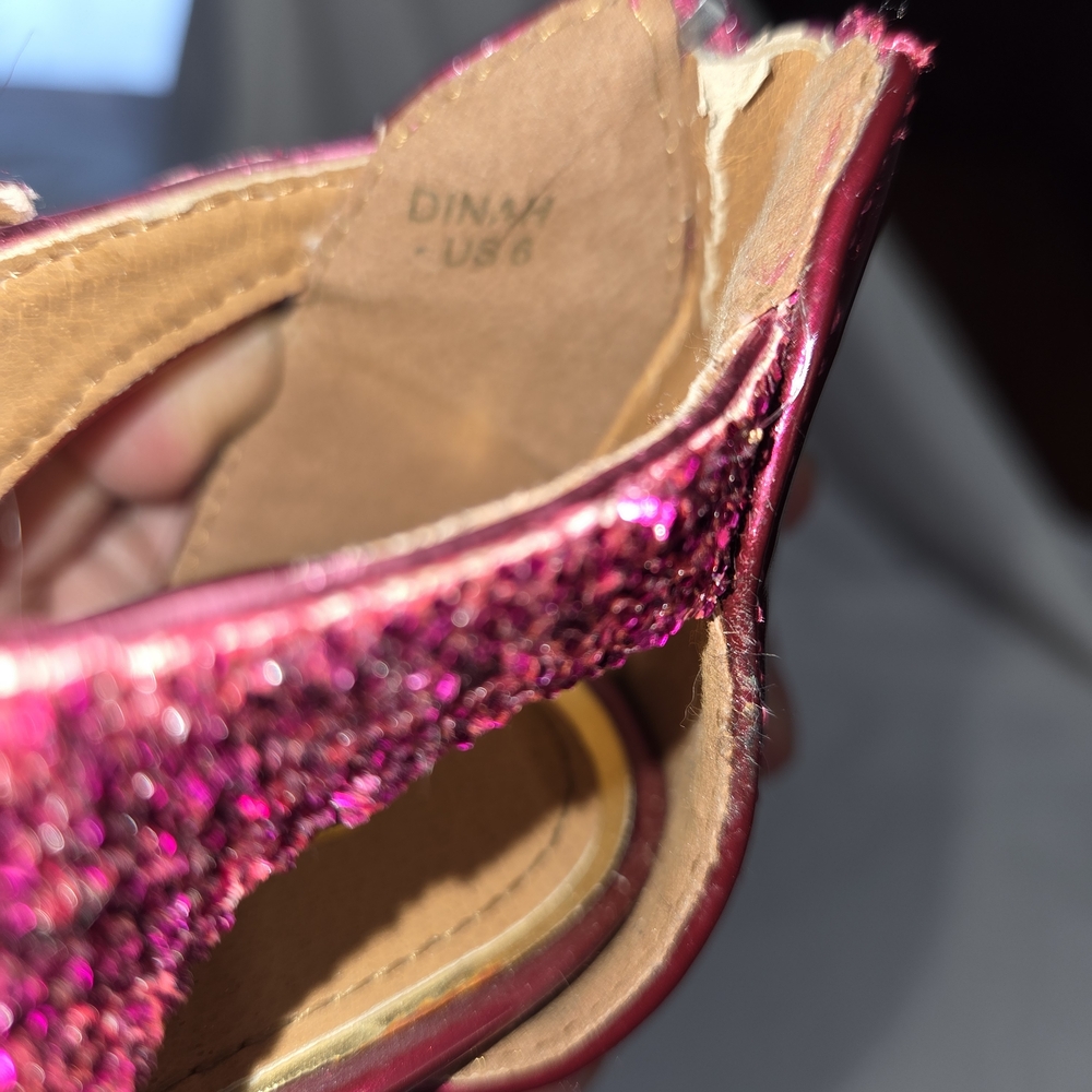 Shoe Dazzle Fuchsia Glitter Double-Strap Platform Heels - Picture 5 of 9
